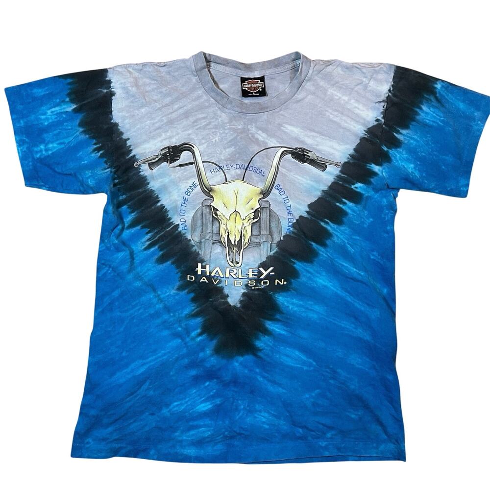 Vintage 1997 Harley Davidson Single Stitch T-Shirt 90s Skull HD Tie Dye Large